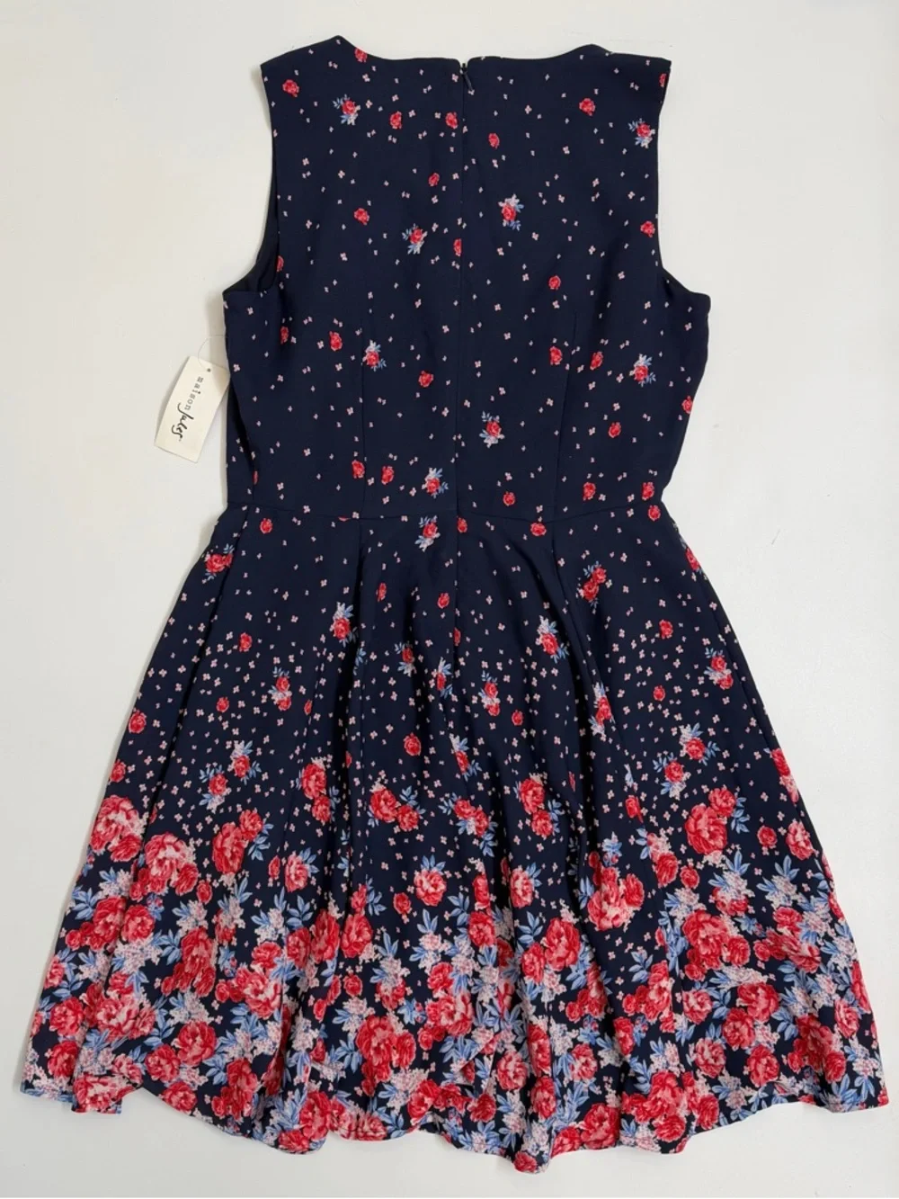 Maison Jules Floral Fit & Flair Dress Navy Rose Print Size 6 NWT
